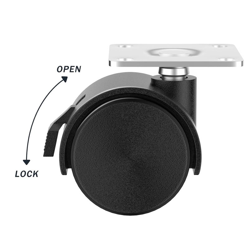 ANDUTEES 1.5 inch Caster Wheels, Casters Set of 4, Plastic Caster Wheels for Furniture, Plate Swivel Cart Casters with Brakes, File Cabinet Replacement Wheels (4 Pack Black) - Image 3